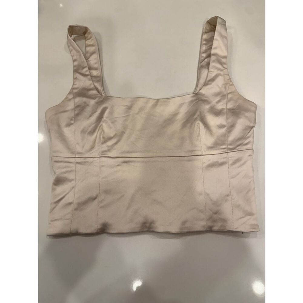 Aritzia Wilfred Satin Square-Neck Crop Top Small - Light Pale Blush Pink